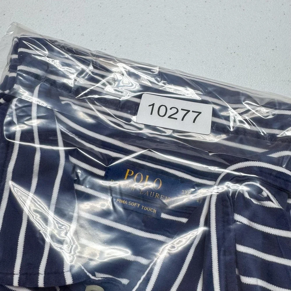 Polo Ralph Lauren Polo Shirt Mens‎ 3XB Blue White Stripe Pima Soft Touch Preppy